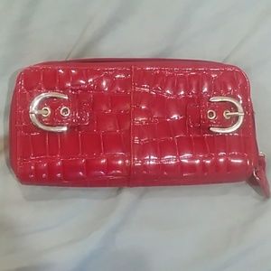 Red Faux Alligator Skin Buckled Wallet